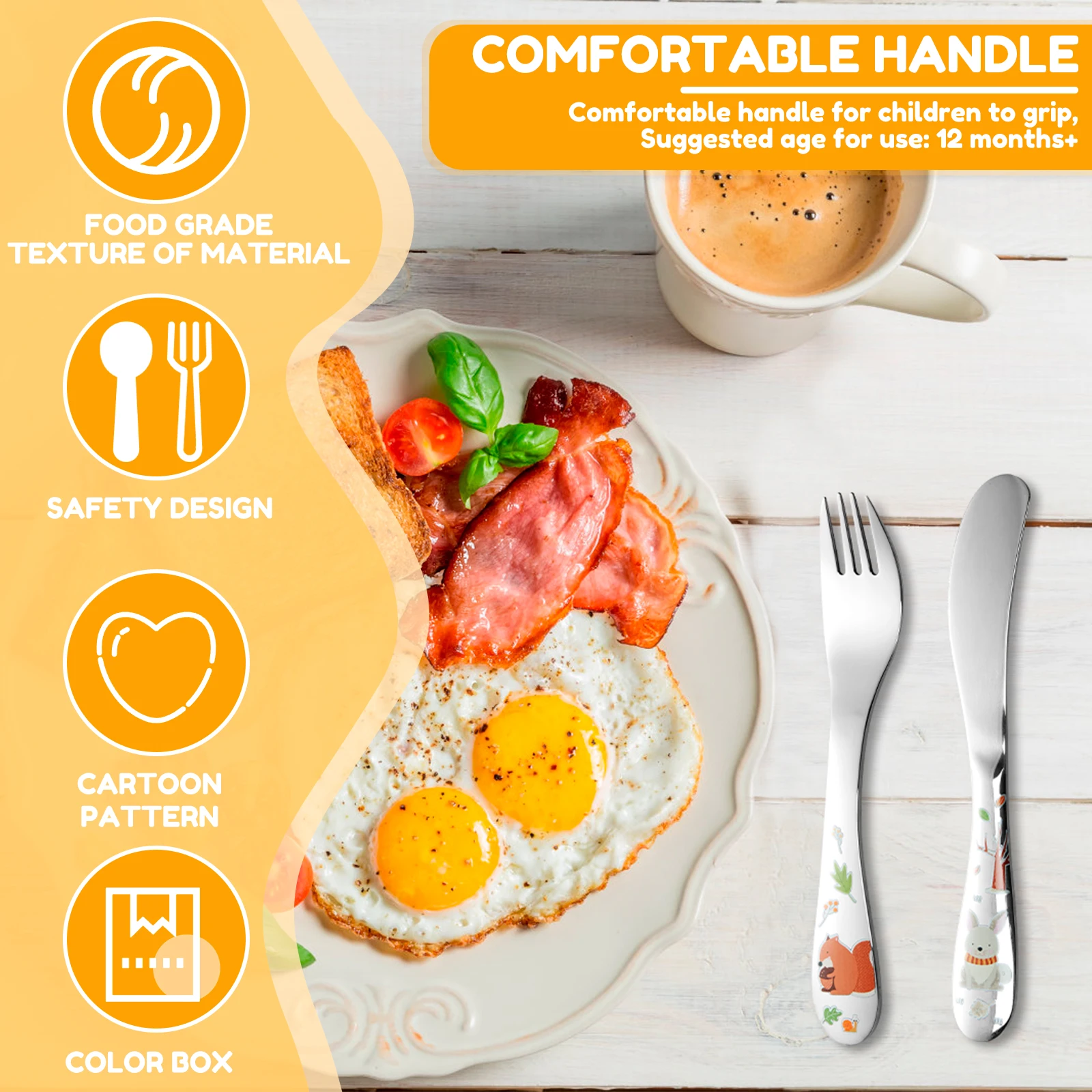 4/8Pcs Children Spoon Forks Set Tableware Kids Stainless Steel Kids Cutlery Portable Baby Feeding Utensils Baby Spoon Food-Grade