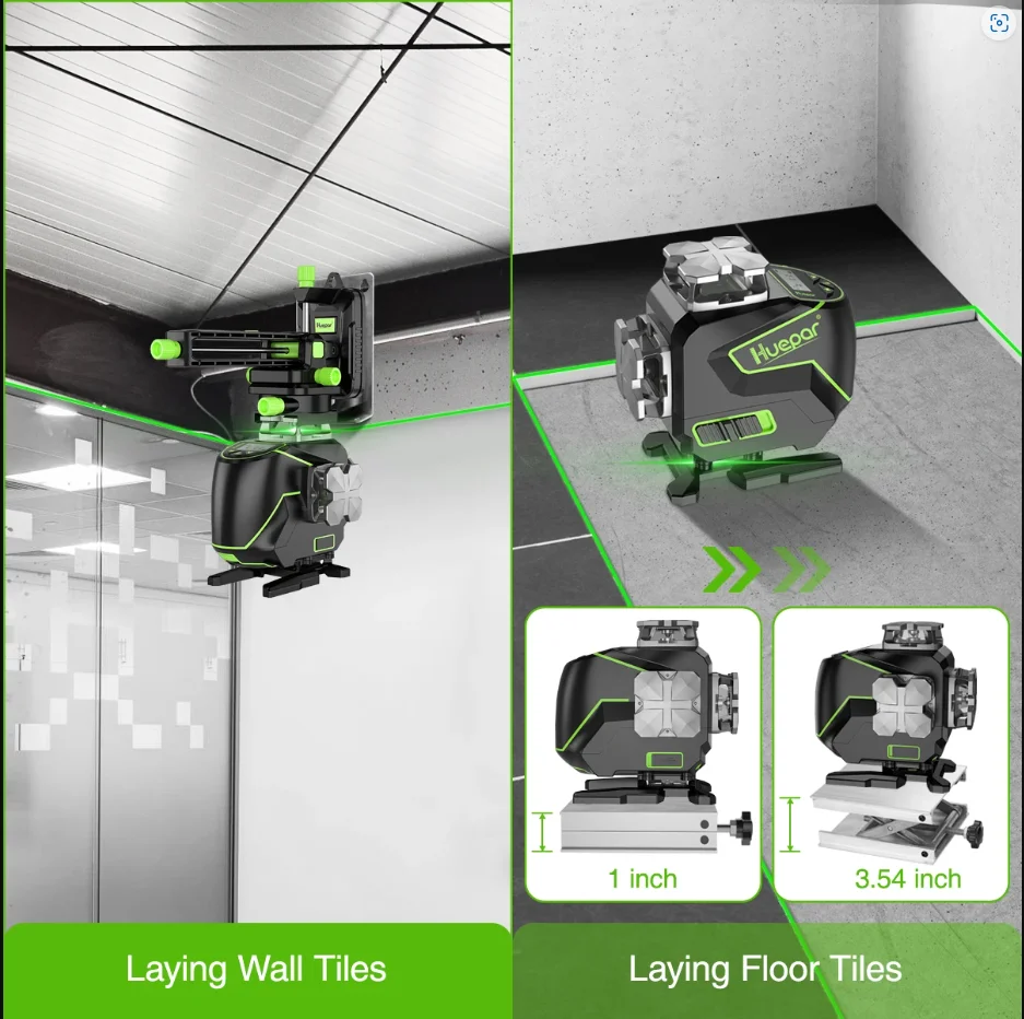 Huepar S04CG con custodia rigida, funzione Bluetooth e modalità impulso esterno Livello laser a raggio verde 4D, livello laser a 16 linee