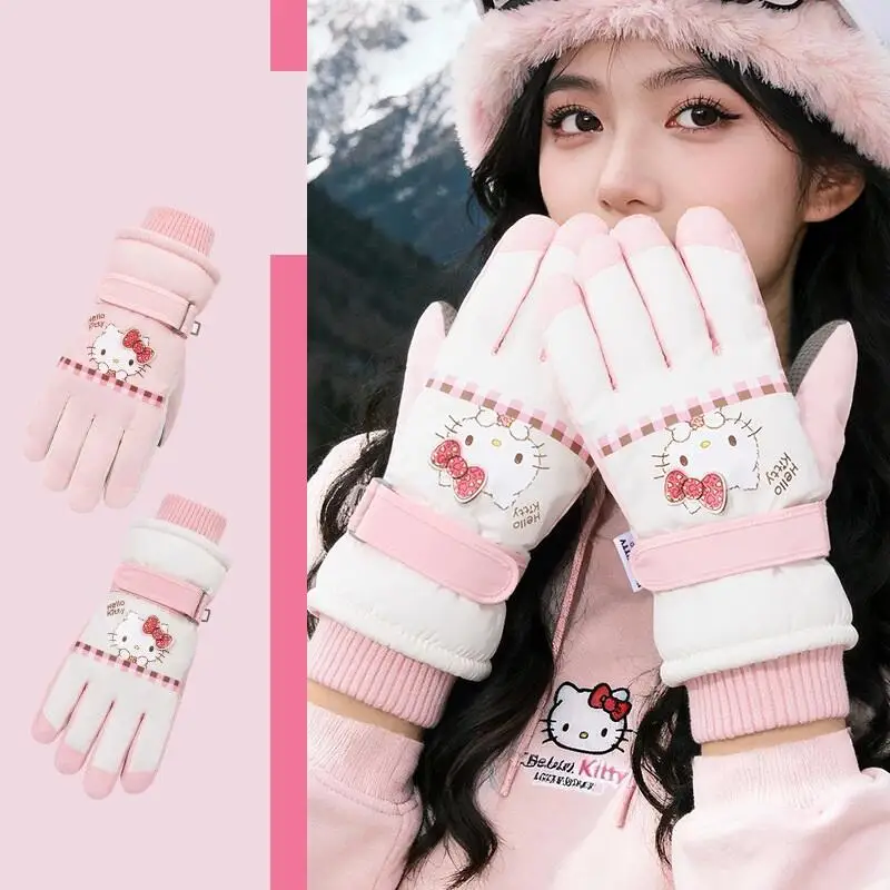 

Sanrio Hello Kitty лыжные перчатки Kawaii мультфильм зимние женские термоперчатки для езды на велосипеде на открытом воздухе ветрозащитные морозостойкие варежки с полным пальцем