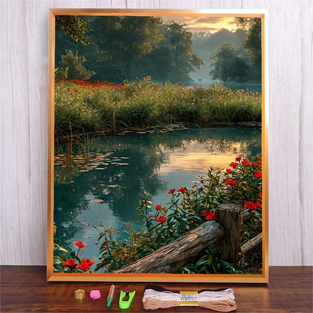 

Forest Landscape Pattern Starter Kit Cross Stitch Set For Bedroom DIY Needle Crafts Embroidery With Cotton Thread Unique Gift