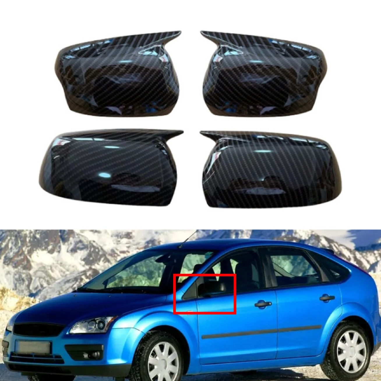 

Fit For Ford Focus MK2 2005-2008 Car Rearview Side Mirror Cover Wing Cap Sticker Exterior Back View Case Trim Carbon Fiber