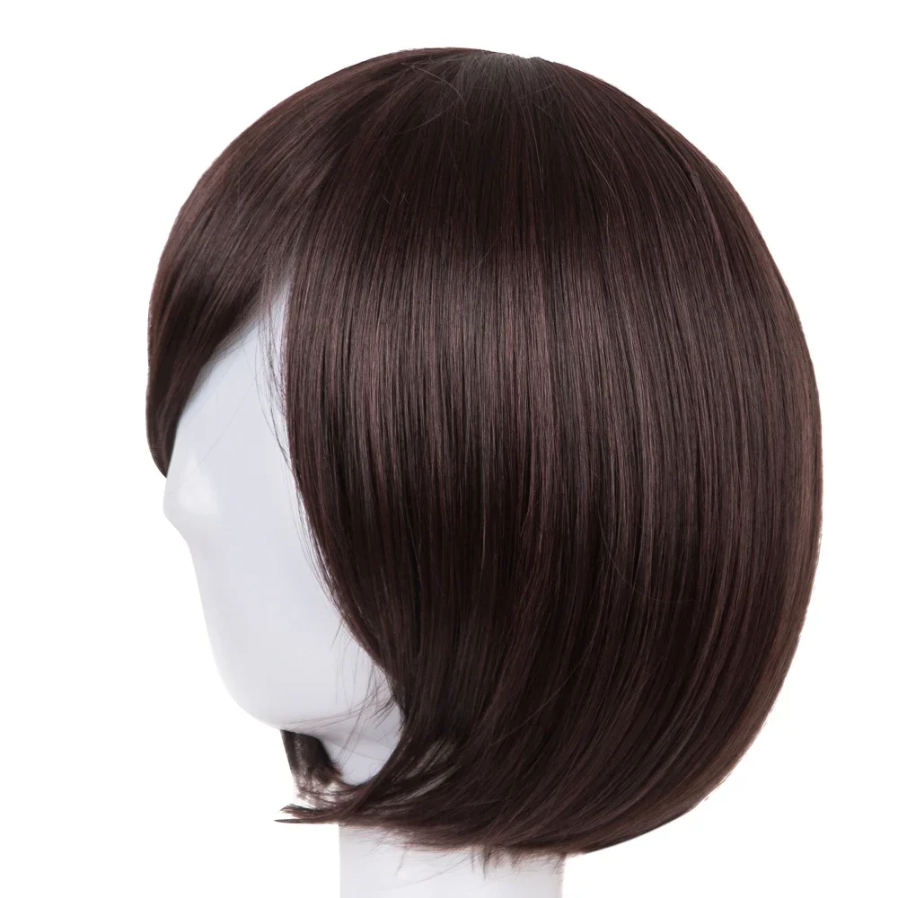 Short Wavy Wig Fei-Show Synthetic Heat Resistant Fiber Dark Brown Student Bob Women Hair Cosplay Halloween Carnival Hairpiece