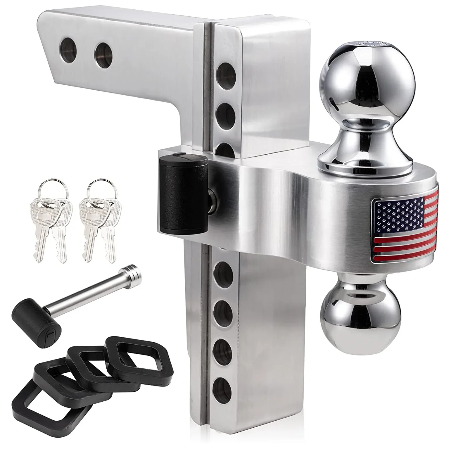 

High Quality American Flag 8'' Drop Aluminum Adjustable Trailer Hitch Tow Ball Mount