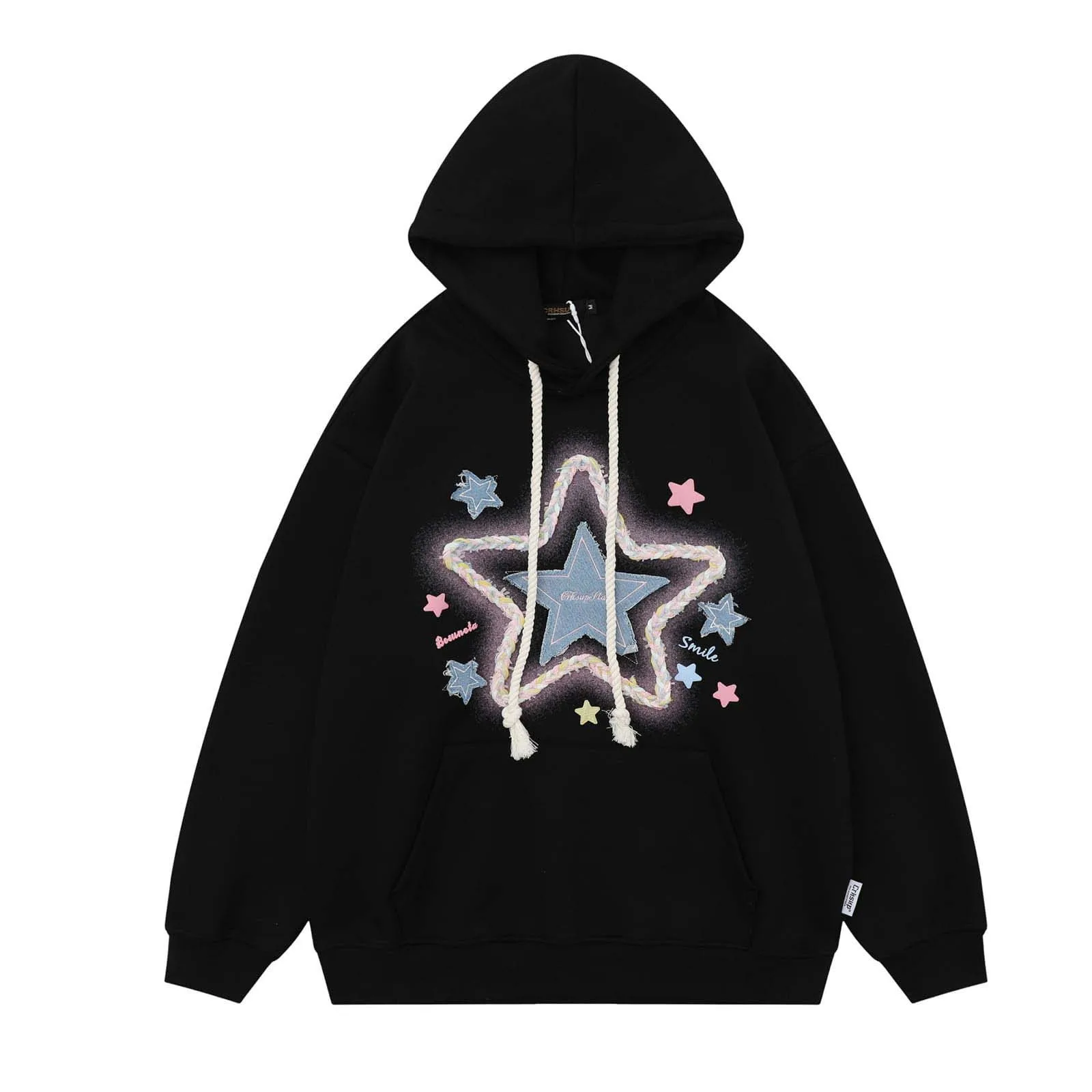 Damen Star Patch Stoff faul Campus Stil schöne Hoodie Langarm Hoodie Pullover neue schöne lose lässige Hoodie