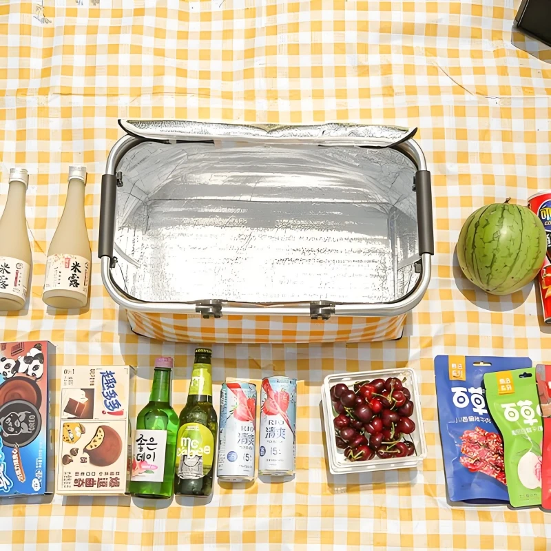 Waterproof Foil Cooler bag,Picnic Basket, Cooler Case Box,Thermal Insulated Bag,Foldable Aluminum Frame,Fruit Storage Bag