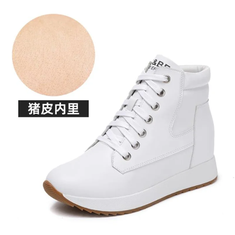 7cm Cow Platform Wedge Chunky Sneakers Mixed Color Spring Women Genuine Leather Autumn Ankle Boots Ladies Booties Shoes 33 41