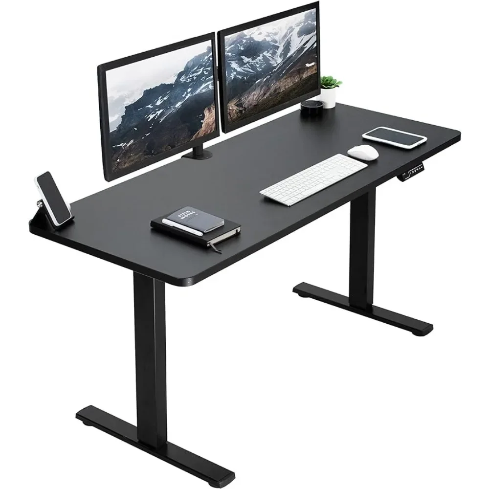 

Electric Height Adjustable 60 X 24 Inch Memory Stand Up Desk, Black Solid One-Piece Table Top, Black Frame, Standing Workstation