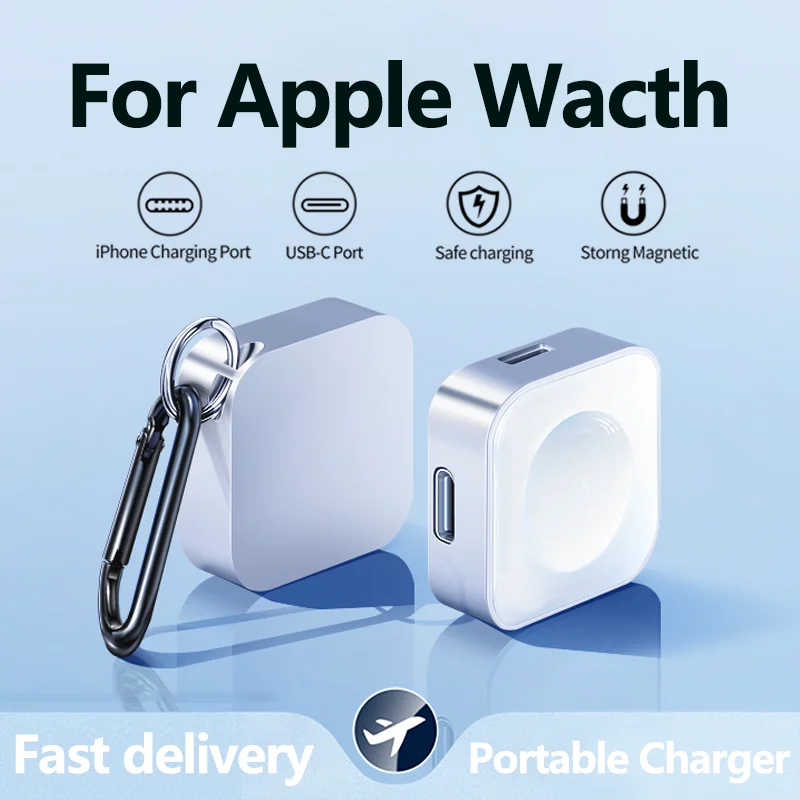 Portable Wireless Watch Charger Type C Lightning 2 interfaces For Apple Watch iWAtch S9 8 7 6 5 4 3 2 1 SE Ultra Fast Charger