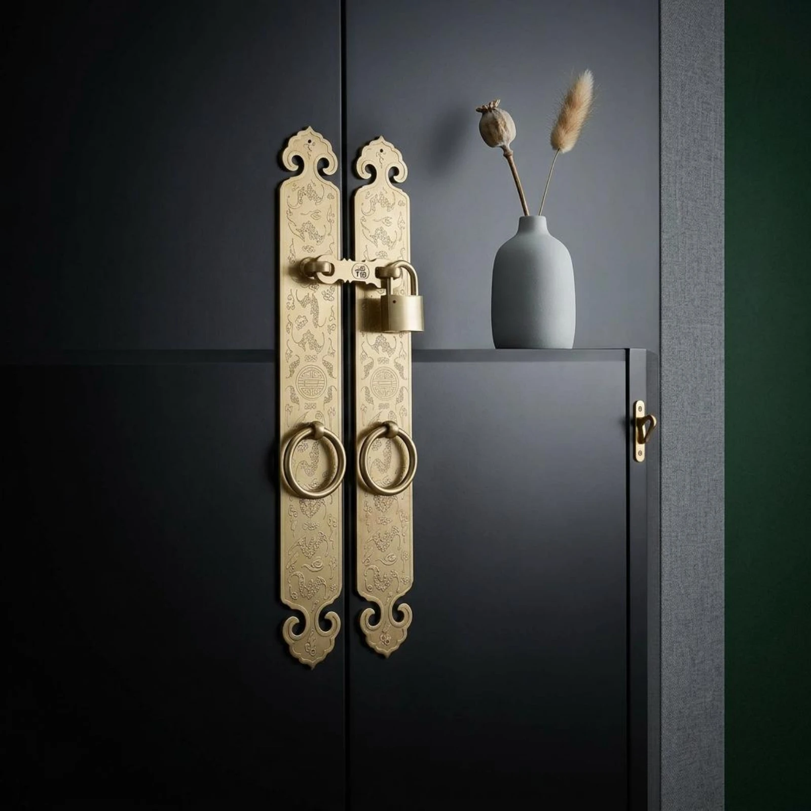 antique-style-door-pull-handles-engraved-hoop-handle-handles-door-latch-set-padlock-home-fittings-rustic-look-for-gates