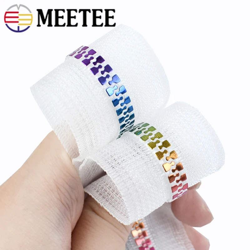 1/2/5Meters 5# Resin Zipper Tape Transparent Rainbow Decorative Zip with Zippers Slider Puller Clothes Zips Sewing Accessories