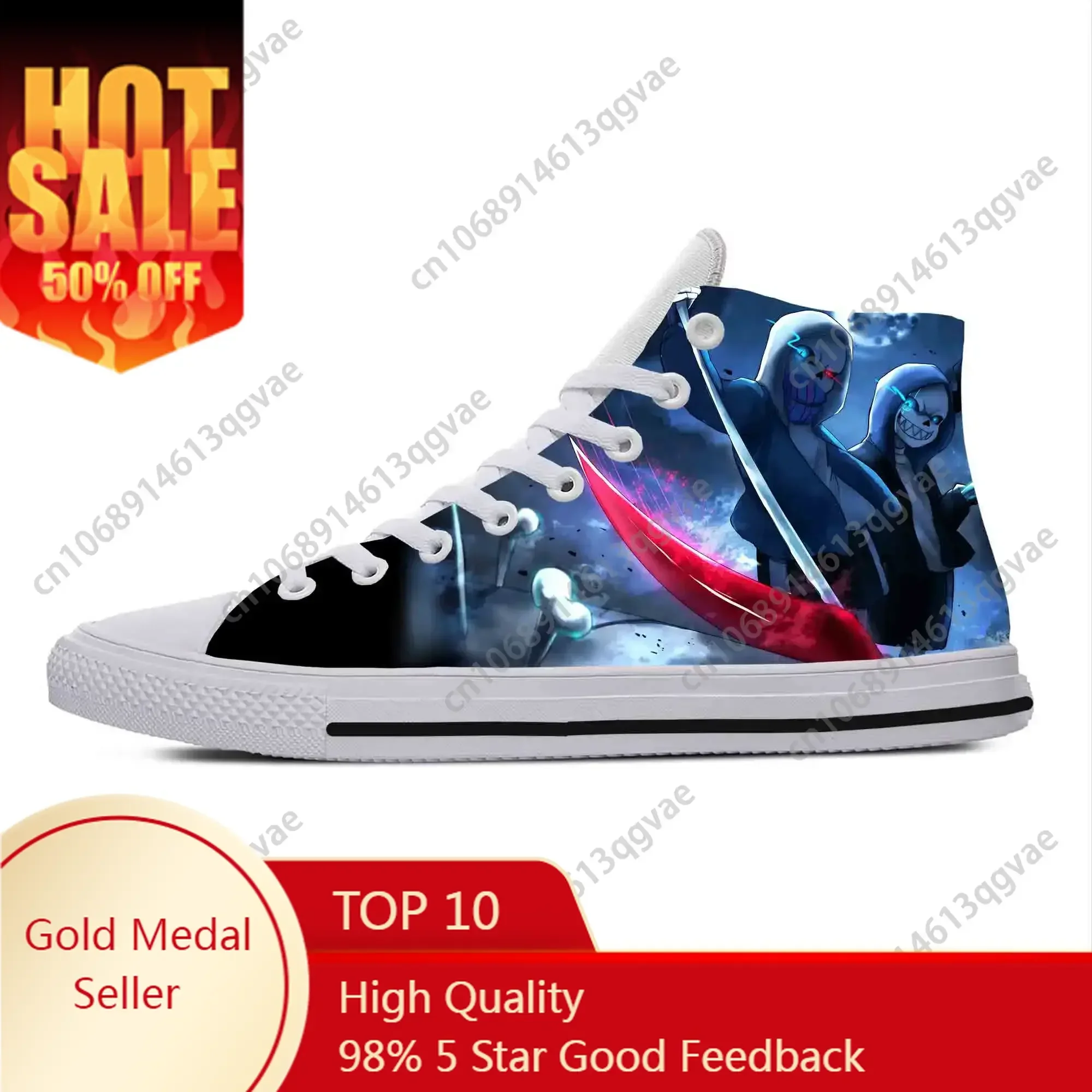 

Undertale Sans Skull Skeleton Anime Cartoon Game Casual Cloth Shoes High Top Lightweight Breathable 3D Print Men Women Sneakers