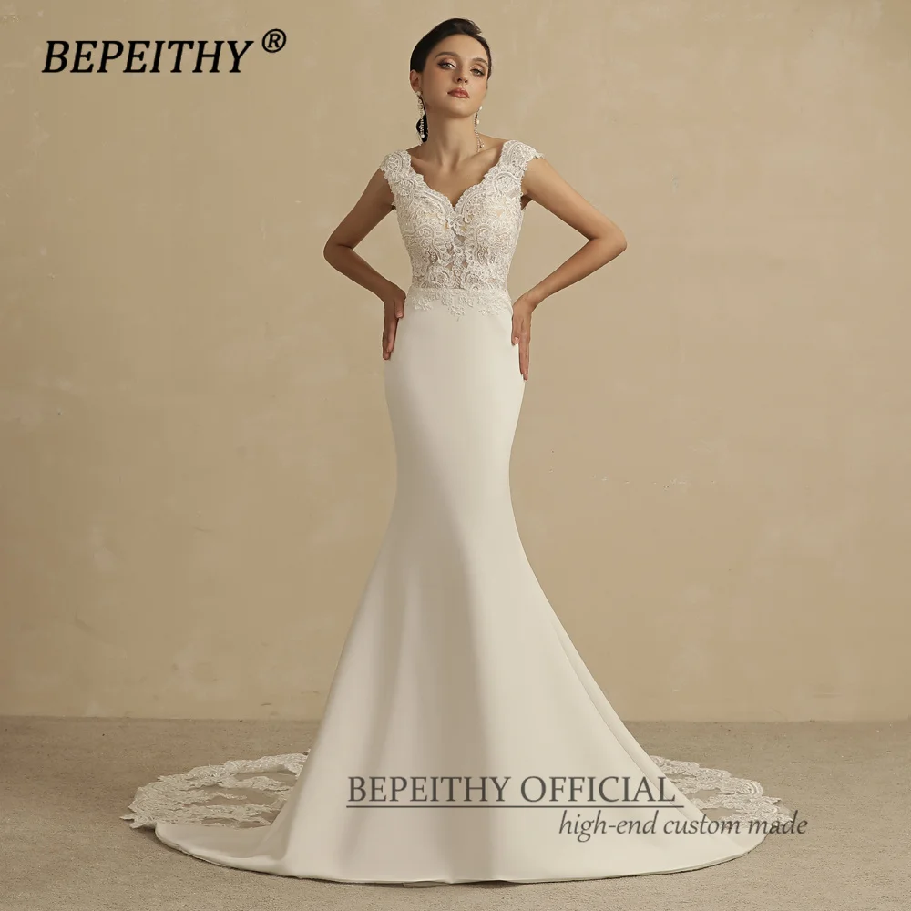 BEPEITHY Ivory V Neck Mermaid Wedding Party Dresses Sleeveless Court Train Vintage Boho Bridal Gown For Women Online Shopping