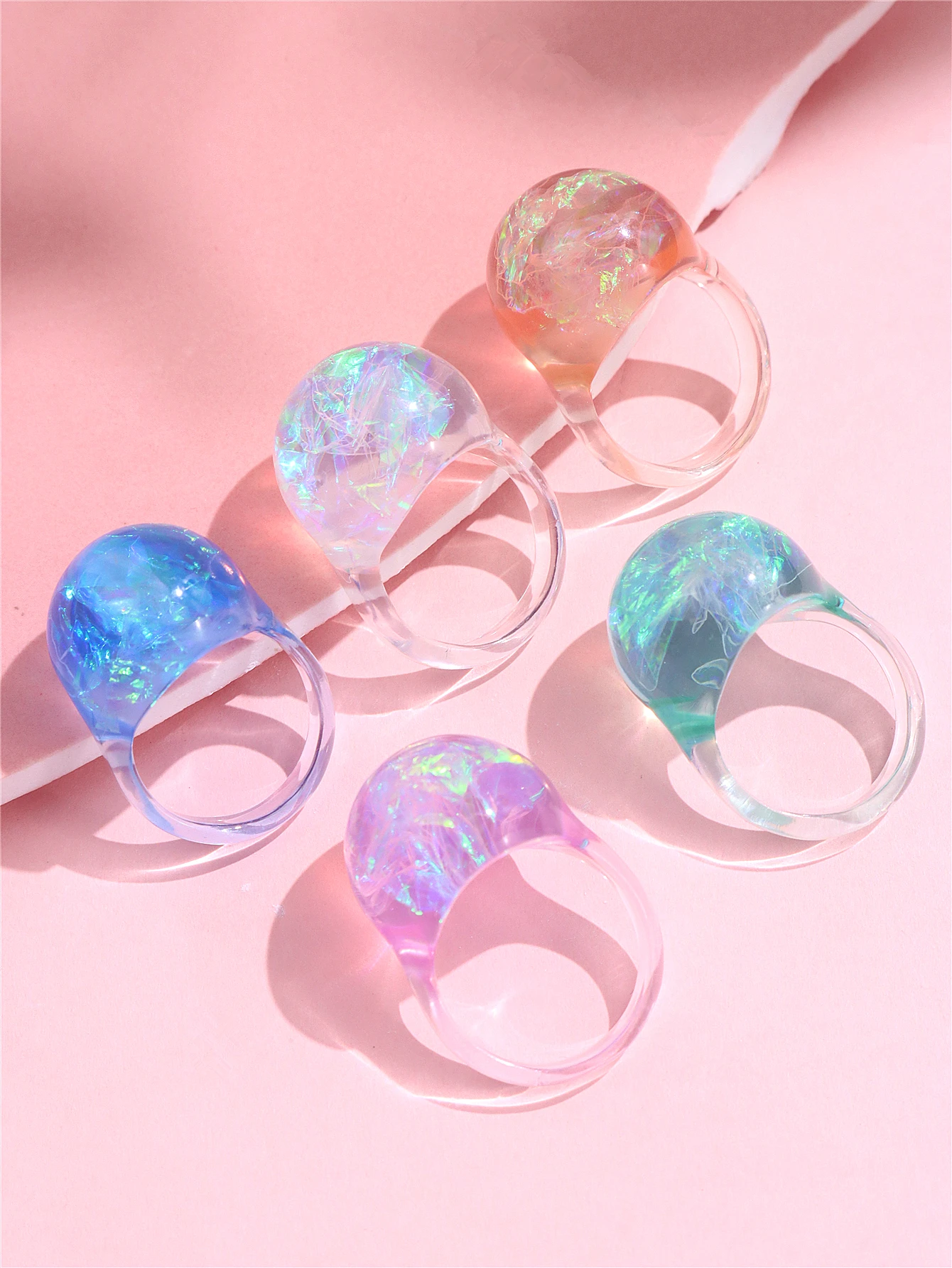 HUANZHI Colorful Transparent Resin Ring Bling Shine Geometric Star Ball Rings for Women Girls Cute Y2K Summer New Jewelry