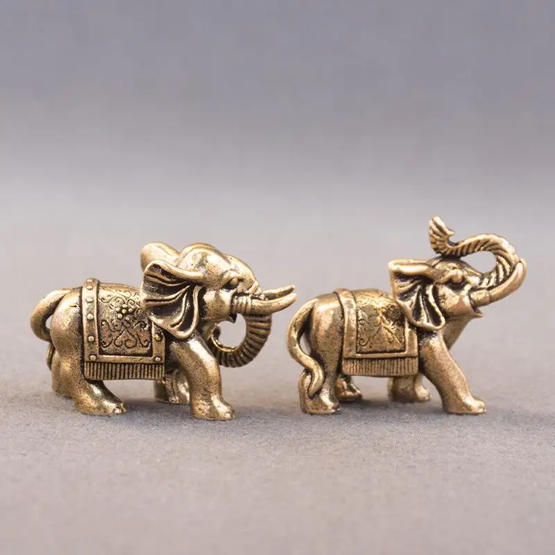 HOT Copper Lucky Elephant Small Ornaments Brass Blessing Elephant Miniature Figurine Antique Bronze Animal Statue