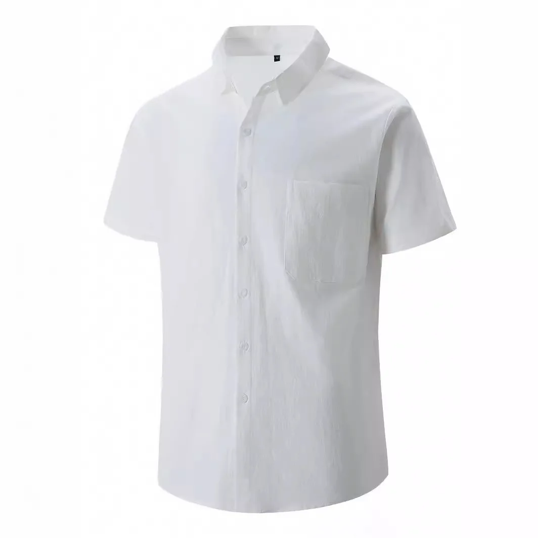 

Loose Cotton Linen Men's Shirt Short Sleeve Beach Youth Casual Wear Summer Thin Fabric Flip Collar Color Male Model
