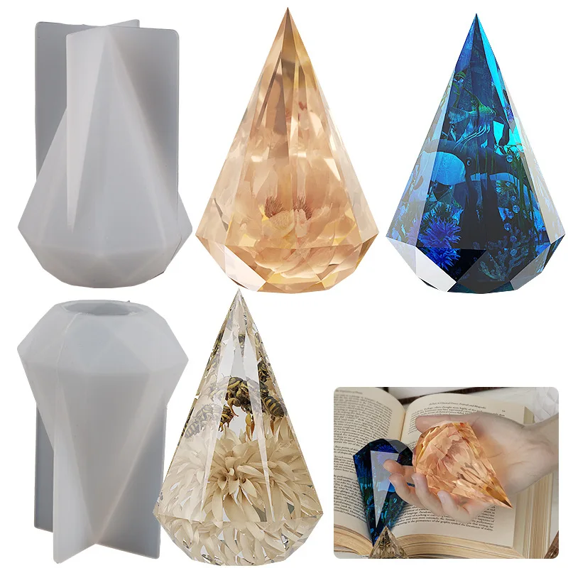 DIY Cristal Epoxy Resina Mold Geométrica Diamante Vela Decoração Mold Espelho Jóias Silicone Mold Para Fazer Resina