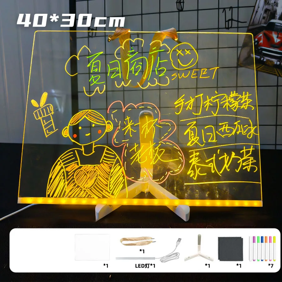 Kinder Leuchtende Hand Zeichenbrett Spielzeug Transparent Acryl Löschbaren DIY Graffiti Zeichenbrett Stall Werbung Schreibtafel