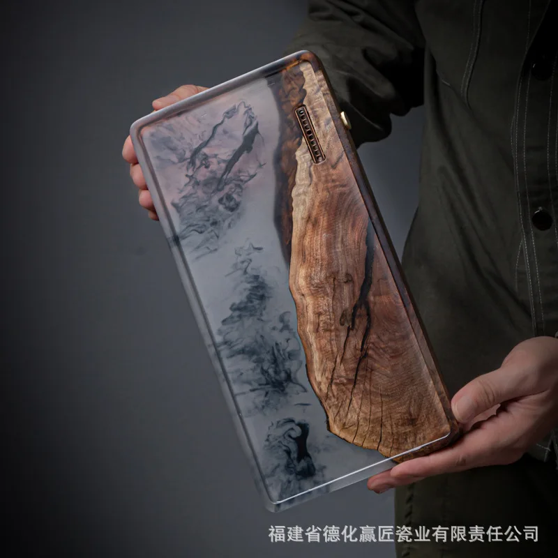 

Tea tray luxury high-end solid wood wood new Chinese ink pomegranate epoxy resin dry tea tray