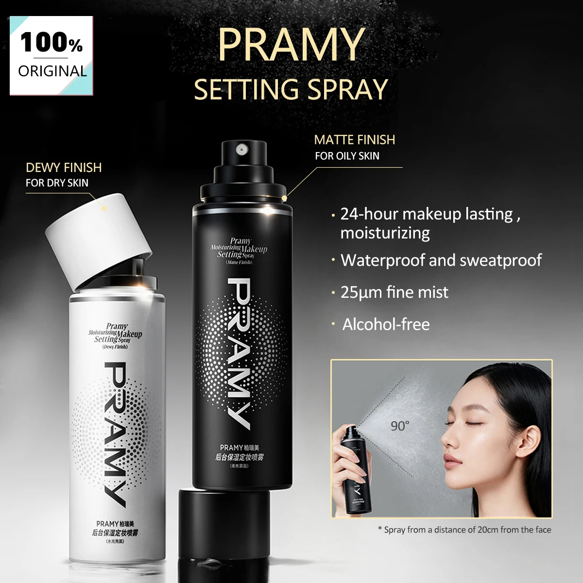 PRAMY Setting Spray FINISH,Fine Mist Texture,Refreshing&Non-Sticky,Long-Lasting Makeup Lock,Hydrating&Soothing,Gentle Formula