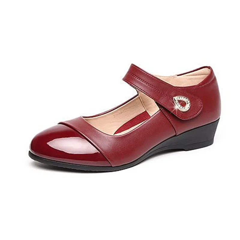 Student School Soft Patent Leather Wedge Heel Shoes Lady Classic Round Toe Spring & Summer Buckle Strap Anti Skid Heel Shoes A07