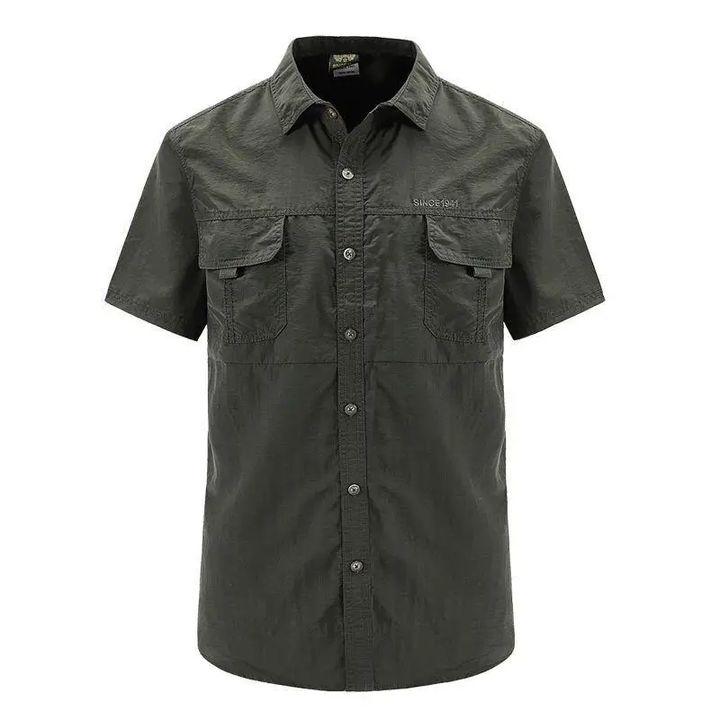 

Men's plus Size Quick Dry Outdoor Short Sleeve Shirt Cotton PU Blend Moisture Wicking CleanFit Style Flip Collar Open Cardigan