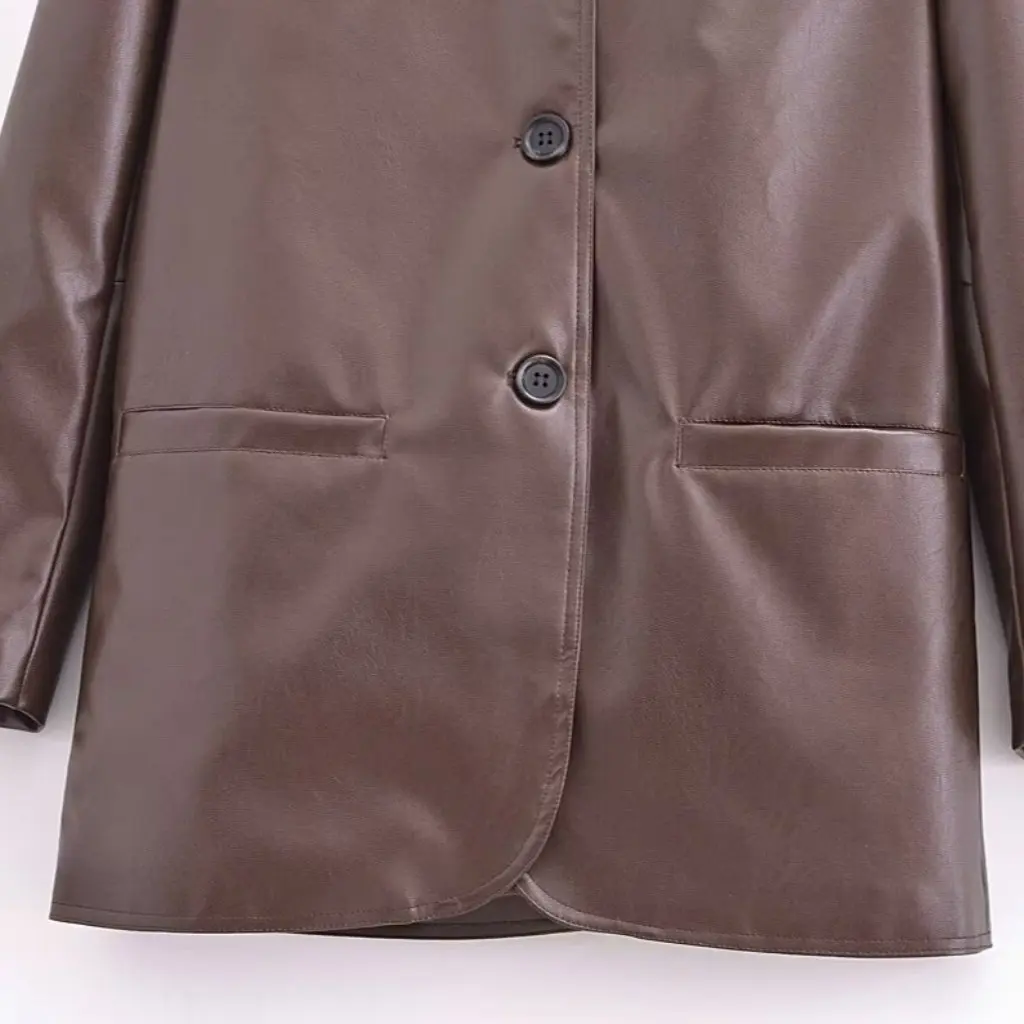 

Women's Casual PU Leather Jacket Spring Autumn New European American Style Loose Fit Outerwear for Ladies