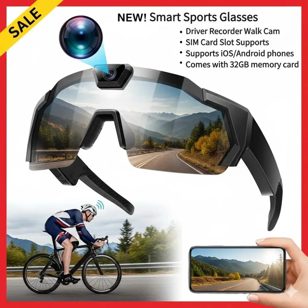 

NEW HD Video Glasses Action Camera Sunglasses Smart Glasses Sports Glasses Outdoor Bicycle Motorcycle Driver Recorder Walk Cam