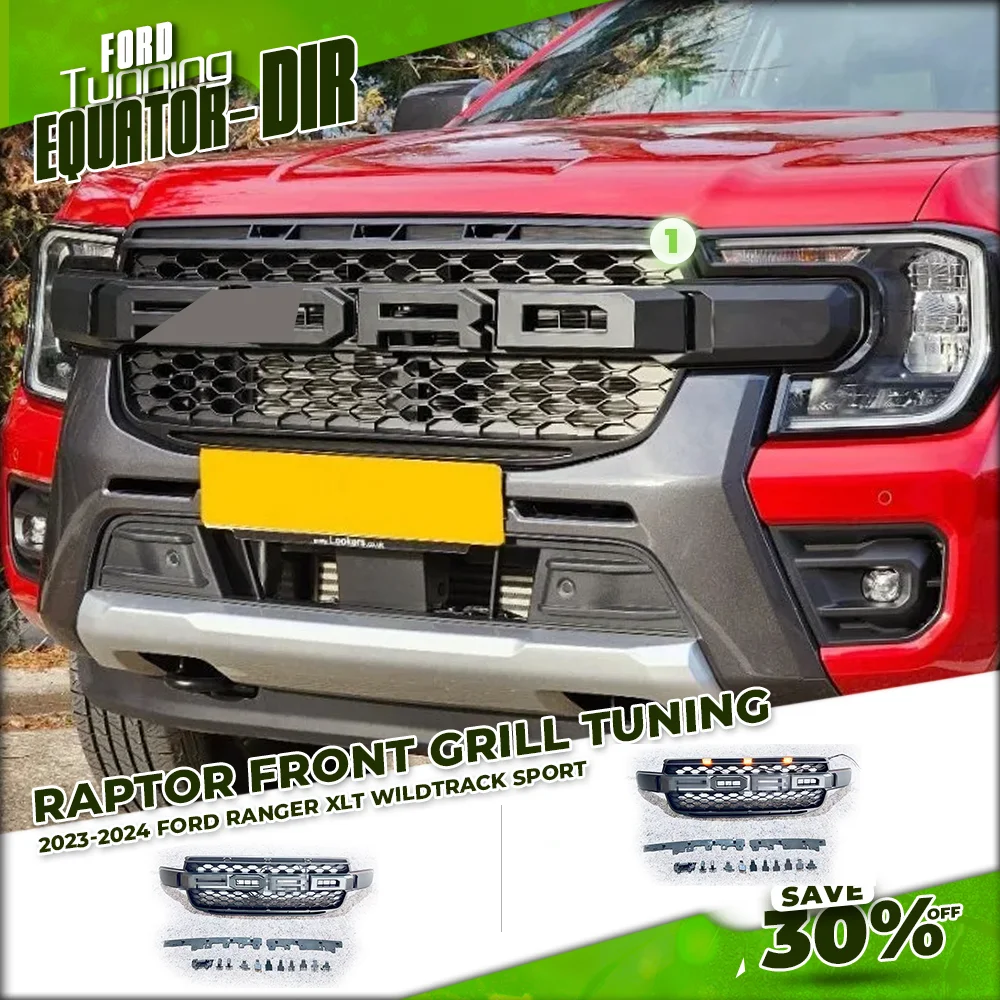 

FORD Front Grills For RANGER 2023 T9 MK4 PX4 High Version XLT WILDTRAK SPORT Raptor Style Grille with Led Light Upgrade Tuning