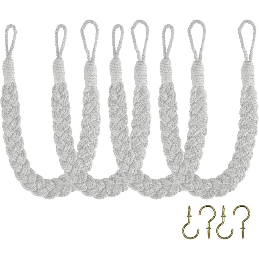 

Hand Braided Curtain Tie Back Buckle Holdback Drapery Curtain Tiebacks for Living Room Bedroom Window Decoration 4 Rope Cotton