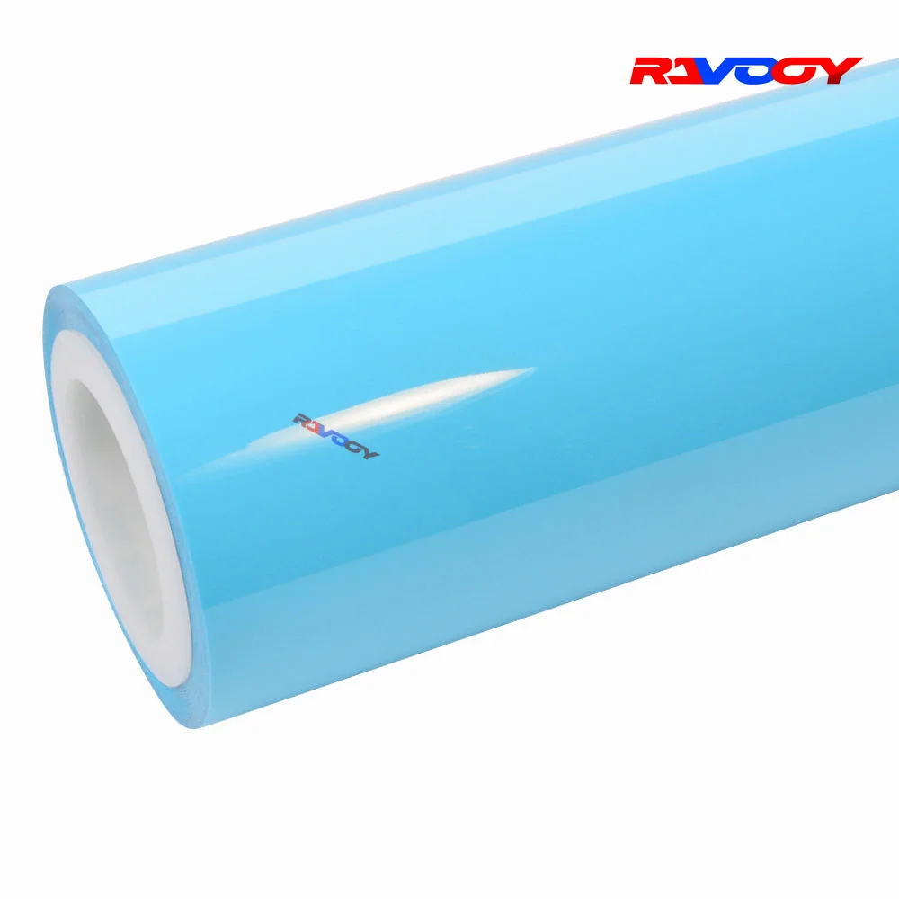 高品質光沢のあるスカイブルービニールラップフィルム自己粘着オートチューニングビニールラップステッカー耐久性のある塗装保護フィルム