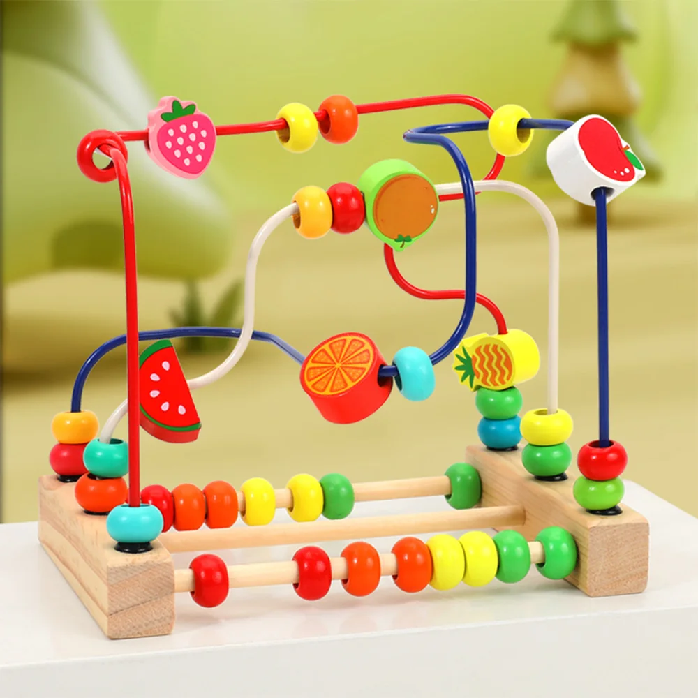 Children's Wooden Toys Cartoon Fruit Beads Puzzle Counting Learning Puzzle Circles Montessori Toys Baby Early Education Maze