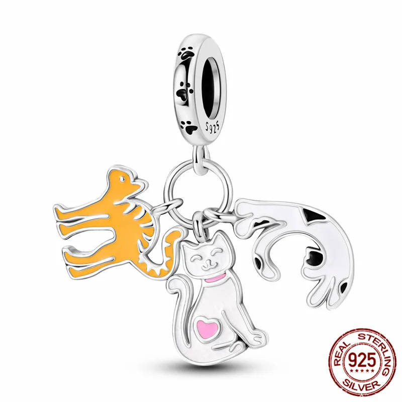 

S925 Sterling Silver Cat Lover Charm Bead with Original Bracelet - A perfect DIY jewelry gift for women.