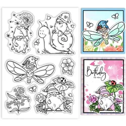 Gnome Clear Silicone Stamps for DIY Card Making Butterfly Silicone Transparent Stamp Seal Dragonfly Snail Flower Decorative