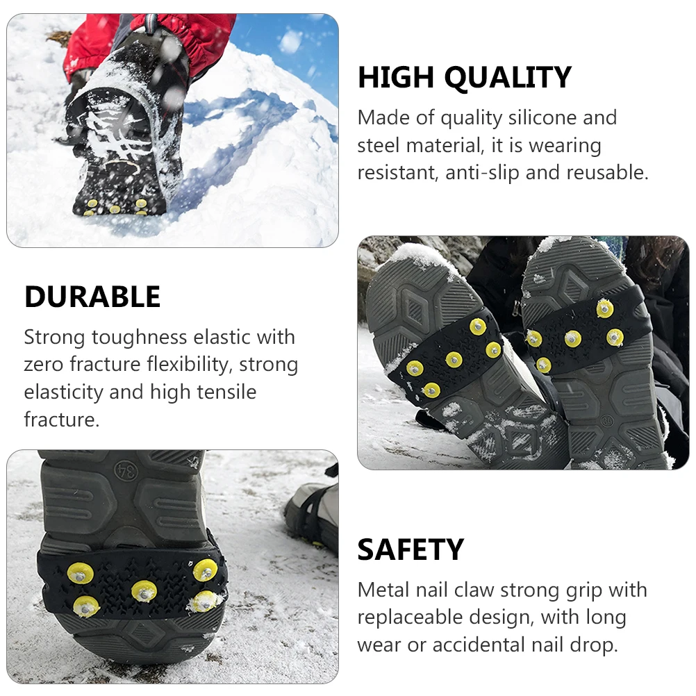

2 Sets Outdoor Anti-Slip Ice Grippers Snow Spiked Shoe Covers Climbing Equipment Boot Studs Crampons Durable High Elasticity
