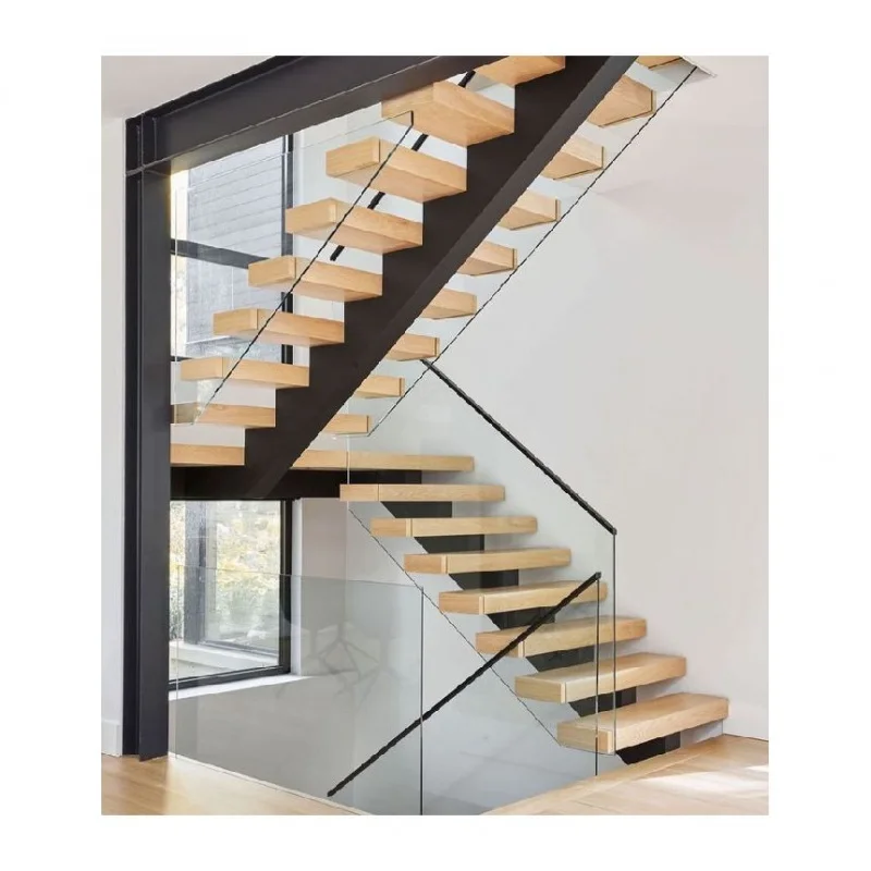custom.Supply Mono Staircase  Customized  Straight Stairs Best Sale   With Glass Railing and Wood Stair Treads
