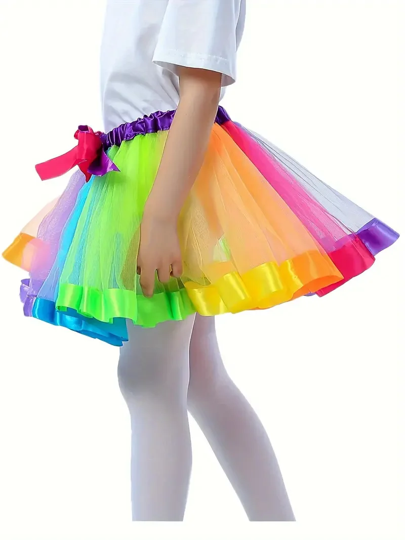 Hot Kids Lovely Handmade Colorful Tutu Skirt Girls Rainbow Tulle Tutu Pettiskirt Dance Bubble Skirt2-9T