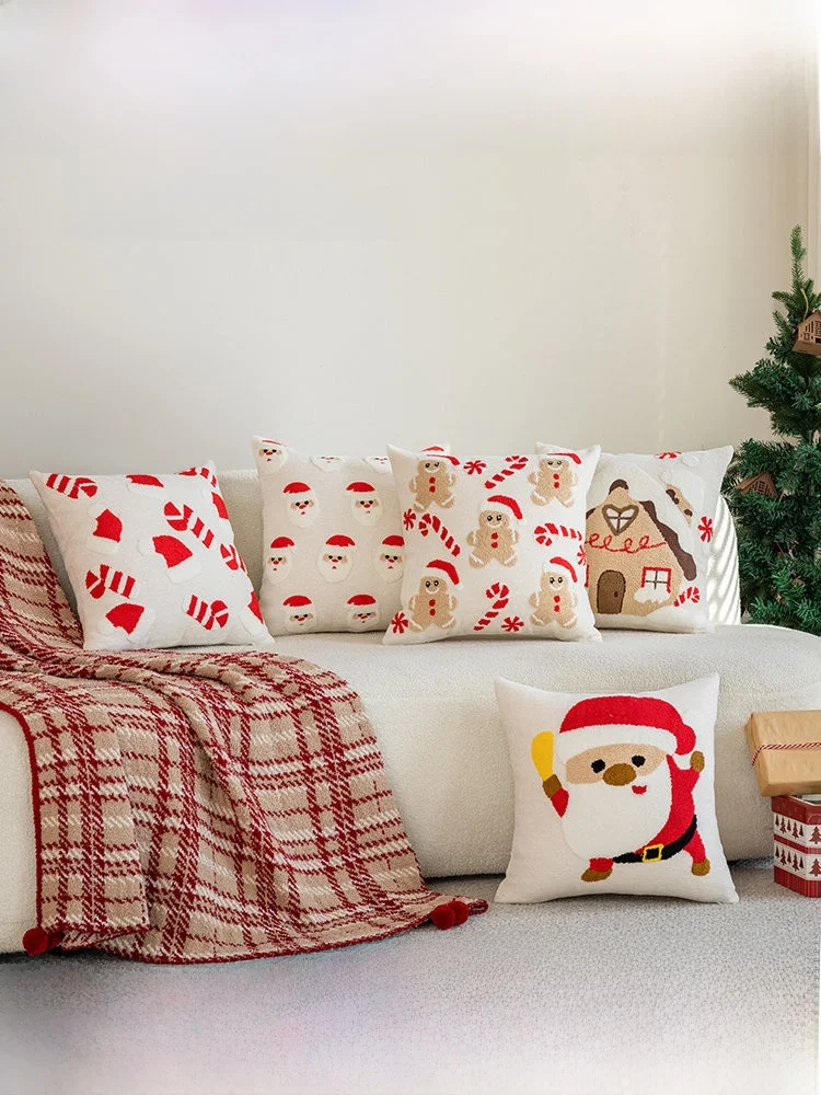 Merry Christmas Home Decorative Cushion Sofa Pillow Festive Office Chair Backrest Pillow Bedroom Window Pillow Square Shape