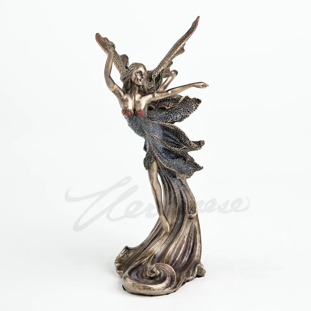 Flying Dancing Winged Fairy Figurine Antique Bronze Finish Resin Angel Statue Dynamic Ballet Pose Lady Sculpture Home Ornament