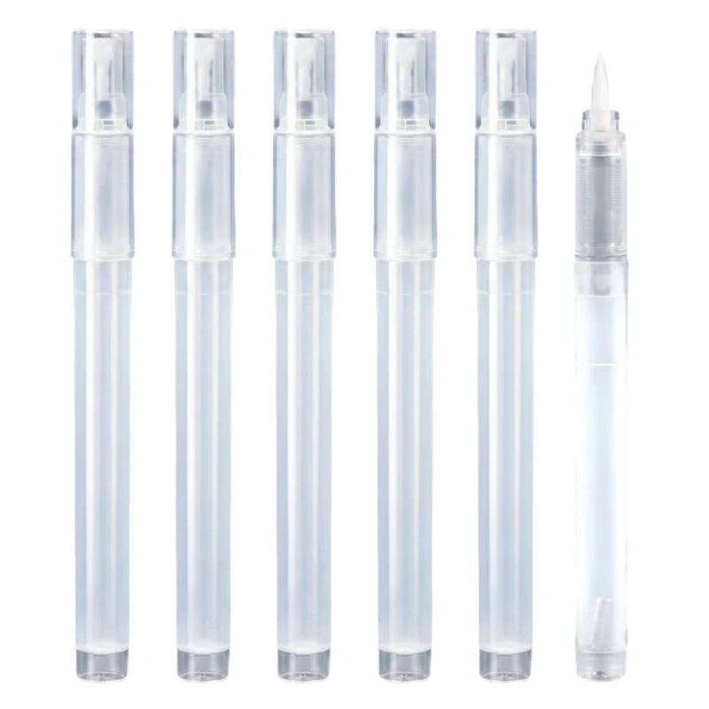Clear Fillable Marker Pen with Brush Tip, 6 Empty Barrels for Multi Color Writing, Journal Tracking, School Note and Office 896C