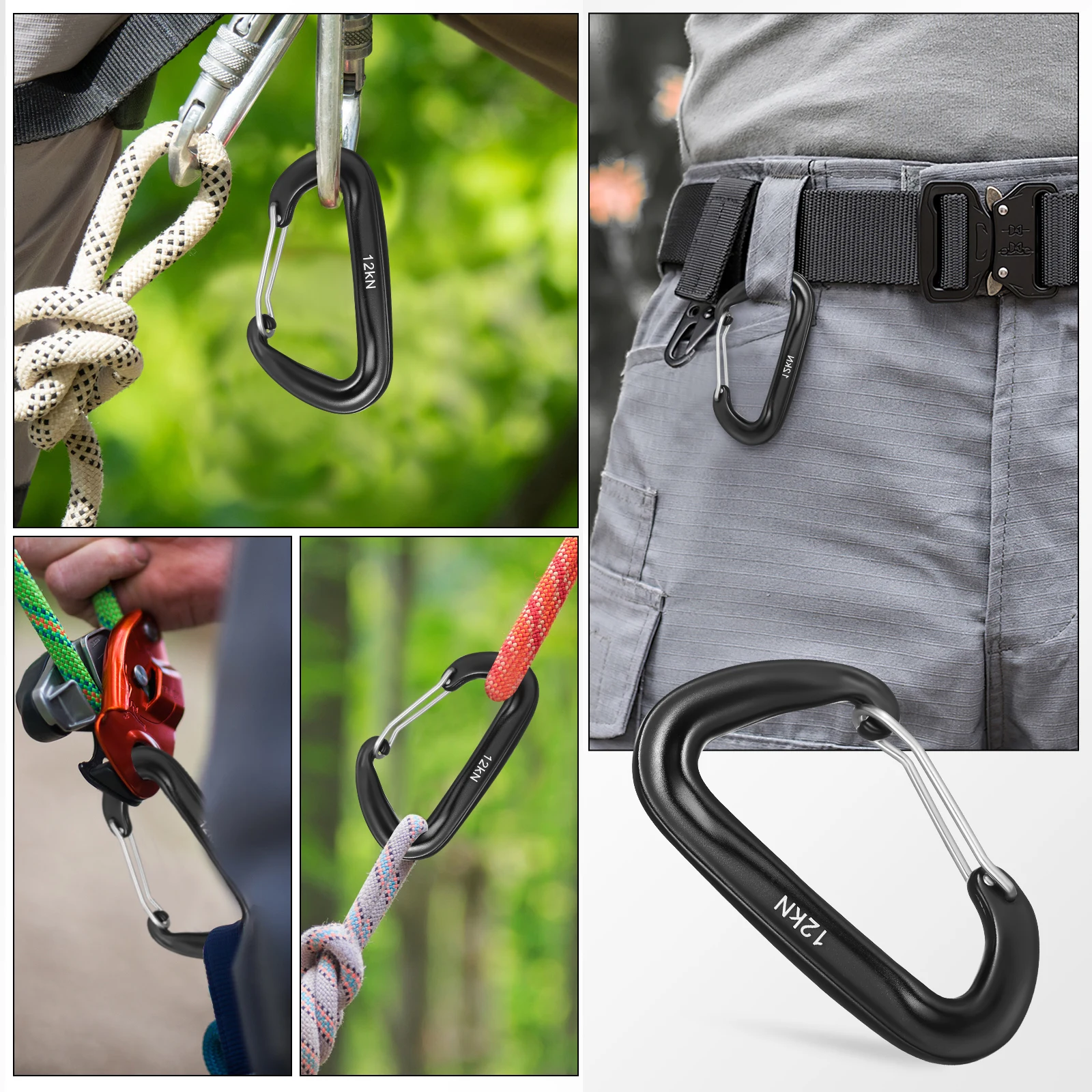 

4 pcs D Shape Carabiner Heavy Duty Aluminum Alloy Clip for Camping Tent Climbing Gear Spring Rope Metal Hook Accessories