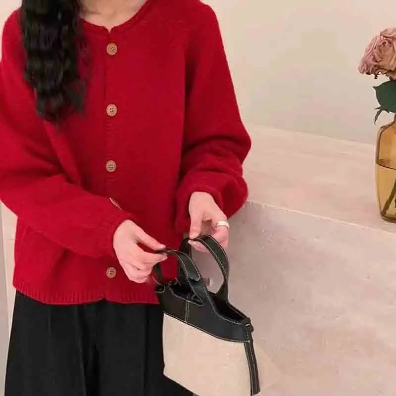 

Вязаный кардиган в японском стиле с круглым вырезом, Женский Повседневный свободный однобортный свитер, Женская осенне-зимняя плотная теплая трикотажная одежда, топы