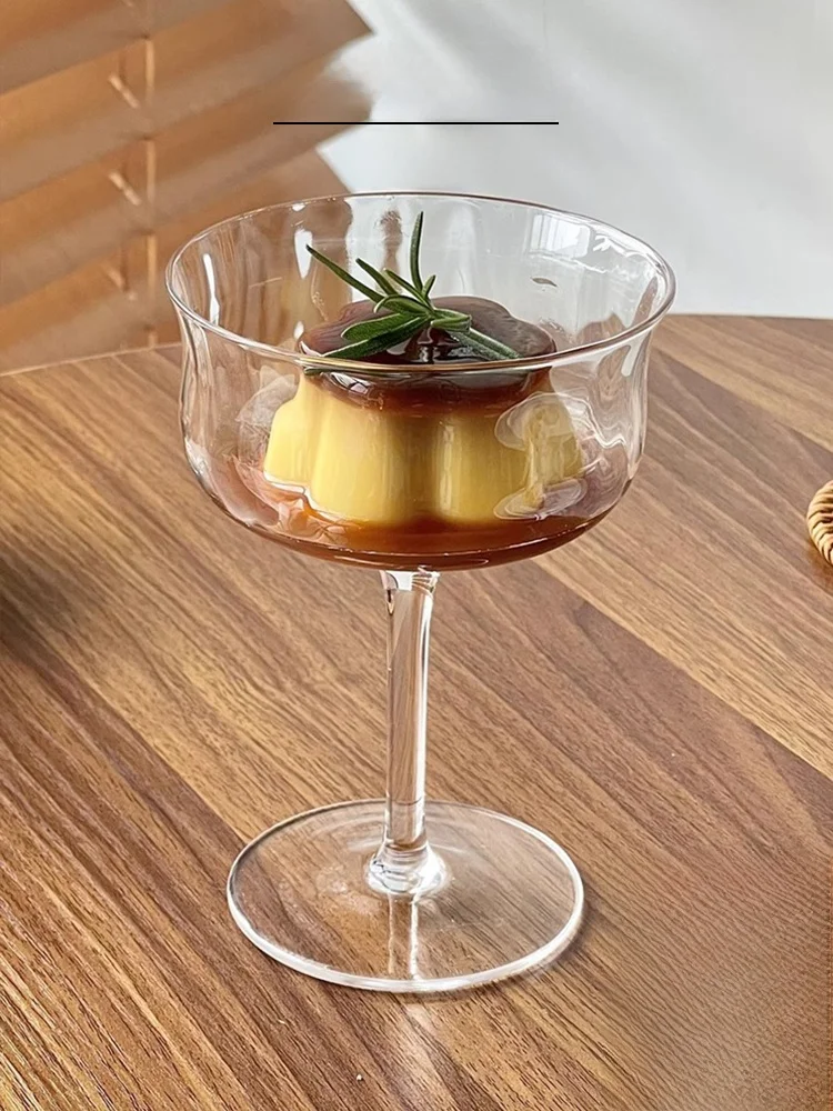 Nordic Transparent Glass Cup with Golden Rim High Footed Creative Dessert Wine Cup Handmade European Style Crystal Cocktail G...