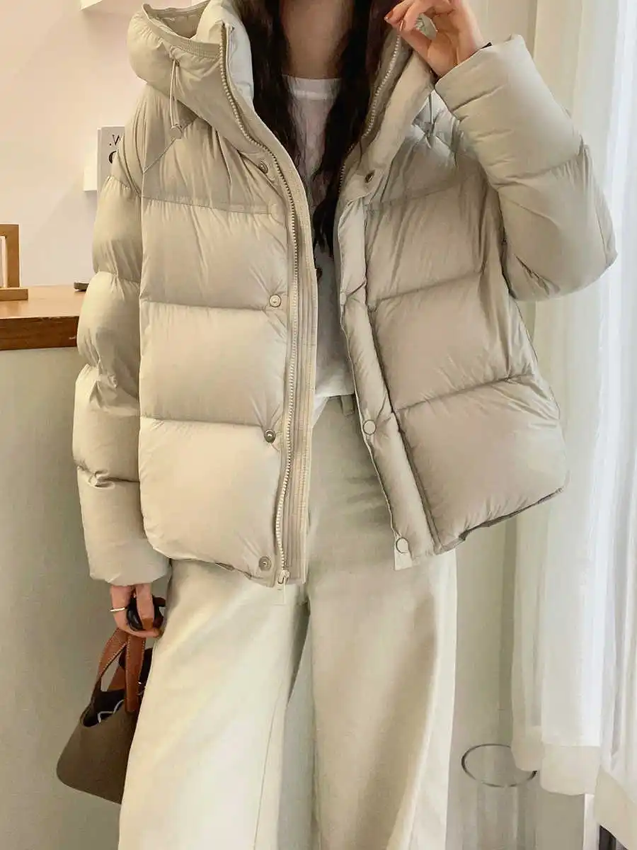 

Women's Hooded down Jacket Puffiness White Duck Feather Bread Style Outerwear Winter Streetwear Thickened Long Sleeve Zipper