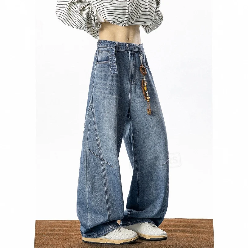 TFETTERS 2026 Men's Baggy Jeans Mid Waist Autumn Deconstructed Panel Washed Vintage American Loose Silhouette Denim Trousers Man