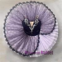 Professional Girl Swan Lake Ballet Dress, Purple Black Princess Ballet Girl's Strap Top Puff Dress Tutu