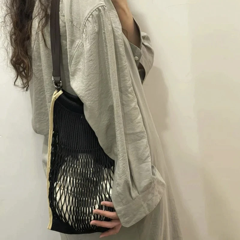 Hollow Out Mesh Shopping Tote Bags For Women Luxury Designer Handbags Purses 2024 New In Polyester Large Capacity Slim Shoulder