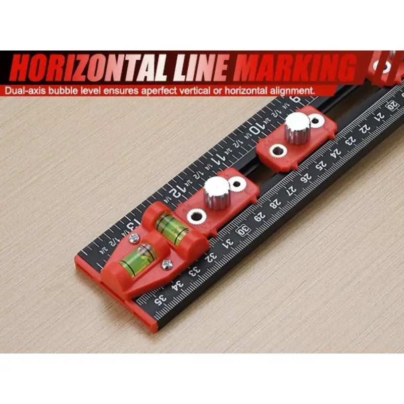 1Pc 2-in-1 Adjustable T Square Ruler Woodworking Drilling Positioning Jig Cabinet Drawer Door Hole Marking Template Gauge Tool