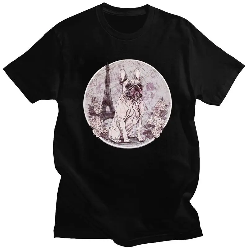 Custom Funny French Bulldog Lovers T Shirt for Men Pure Cotton Tshirt Unique Tee Short Sleeved T-shirts Slim Fit Clothing Merch