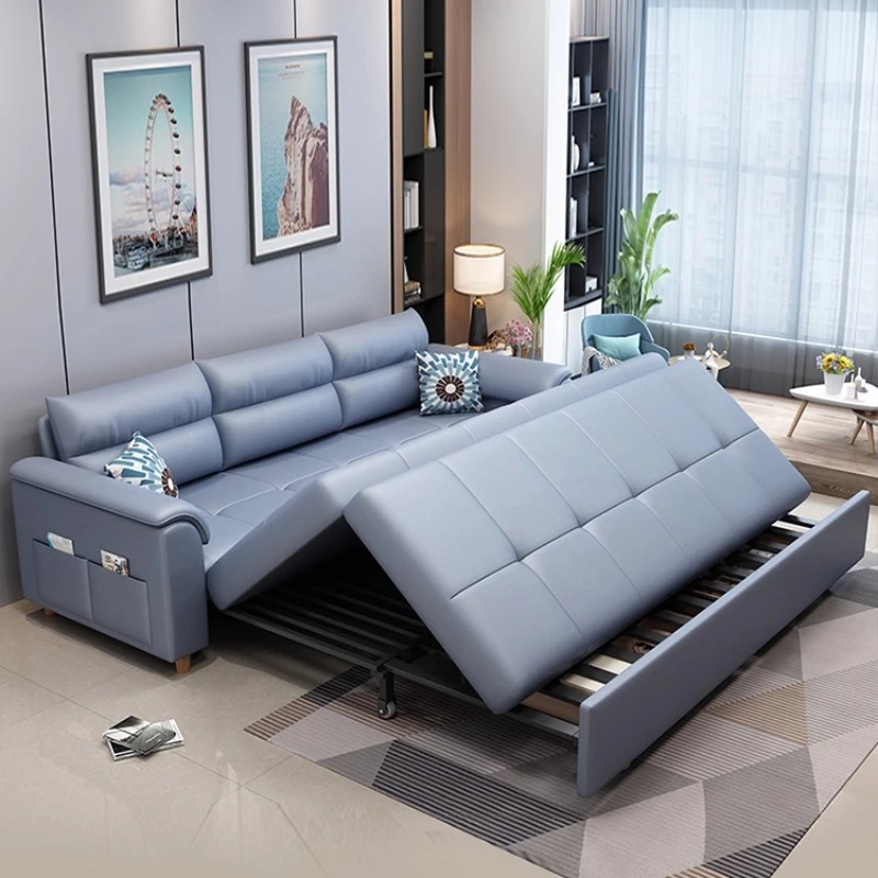 

Nordic multi-functional dual-purpose folding sofa bed living room straight row technology cloth double storage small household