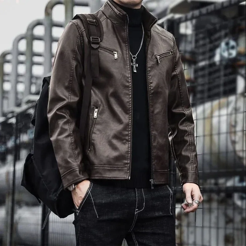 

Men Slim Fit Short PU Leather Coat Men Fashion Leather Jacket Streetwear Casual Blazer Jacket Male Outerwear Leather Suit Jacket